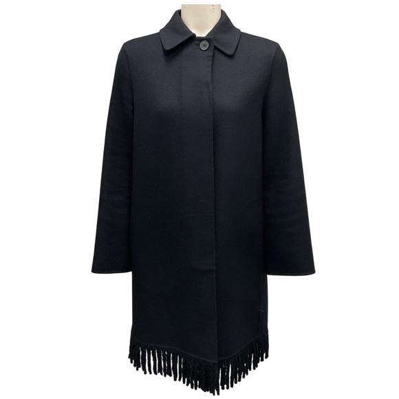 CHRISTIAN DIOR BLACK FRINGED HEM WOOL COAT - Picture 1 of 5